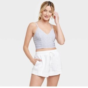 Women's Slim Fit Linen Tank Top - Universal Thread Blue Striped L